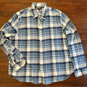 J. Crew Blue and White Plaid Casual Flannel Shirt